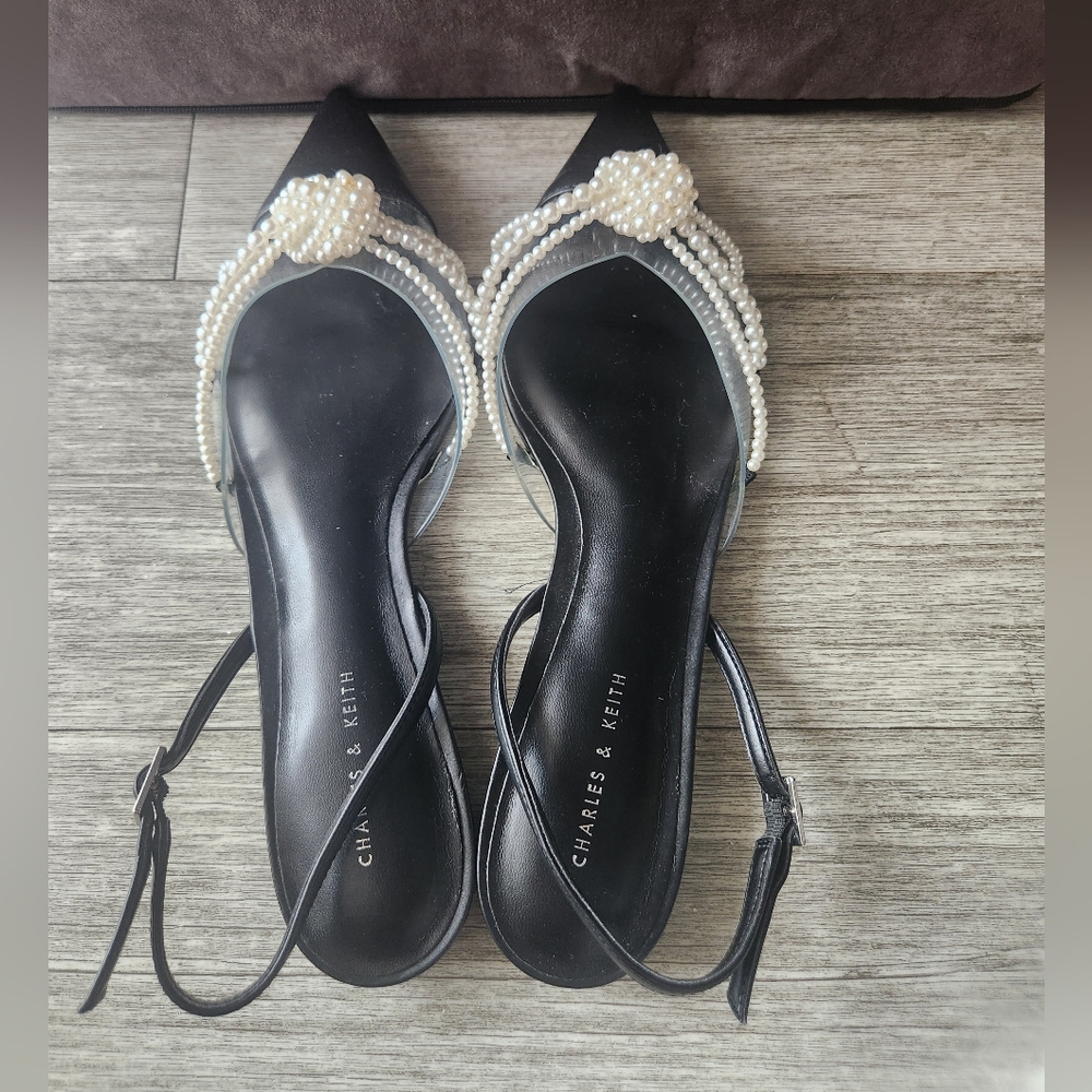 Charles & Keith Faux Pearl Beaded Slingback Flats - Picture 7 of 9